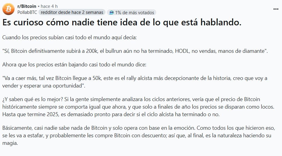 usuario resalta la doble moral de algunos bitcoiners