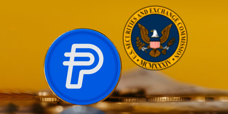 Moneda de PayPal y el logo de la SEC.