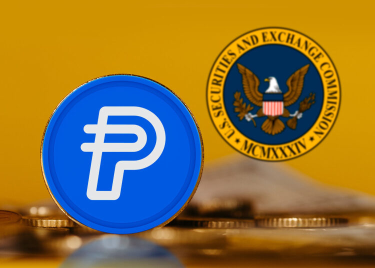 Moneda de PayPal y el logo de la SEC.