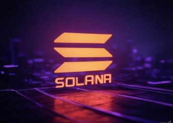 El logo de la red Solana en color naranja.