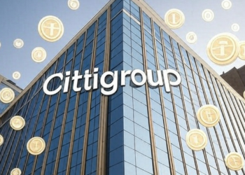Fachada del Citigroup y una lluvia de monedas.