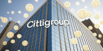 Fachada del Citigroup y una lluvia de monedas.