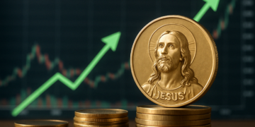 Una moneda dorada con la imagen de Jesucristo.
