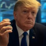 Trump con unas monedas en la mano.