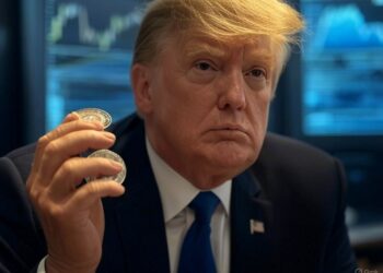 Trump con unas monedas en la mano.