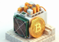 un mini minero de Bitcoin renderizado, estilo autocad
