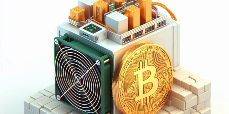 un mini minero de Bitcoin renderizado, estilo autocad