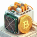 un mini minero de Bitcoin renderizado, estilo autocad