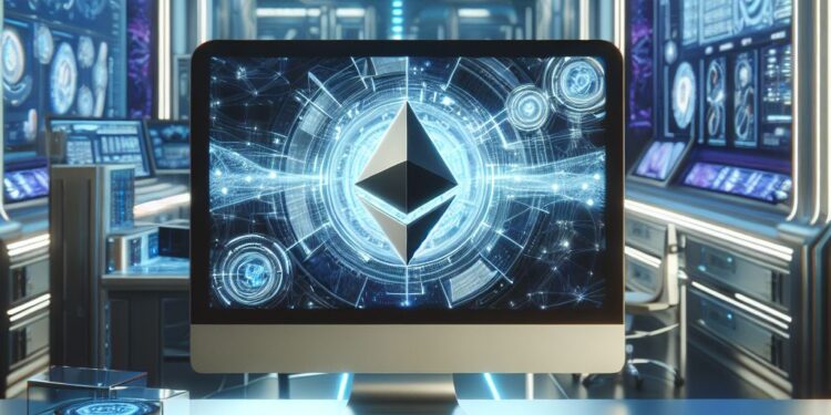Una computadora con el logo de Ethereum en un laboratorio.