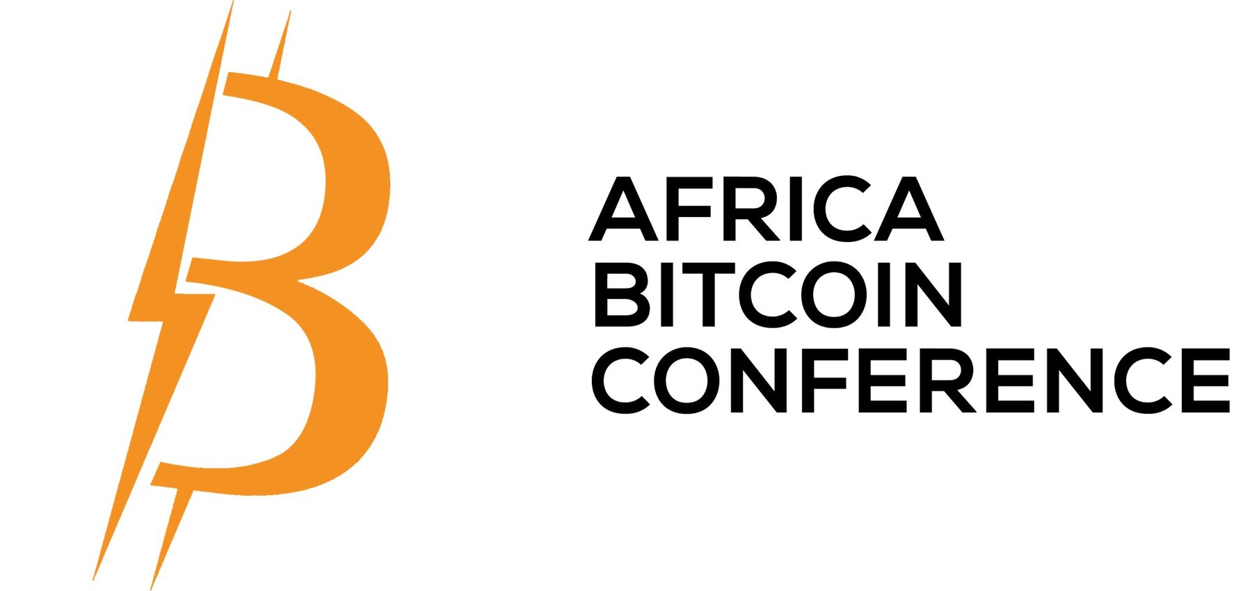 Logo de la conferencia Africa Bitcoin. Incluye el logo de Bitcoin en naranja con líneas que parecen rayos, ubicada a la izquierda. A la derecha, el texto 'AFRICA BITCOIN CONFERENCE' en letras negras mayúsculas.