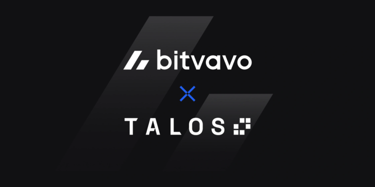 Logo de alianza entre Bitvavo y Talos con fondo negro y en blanco los logos de ambas empresas