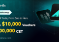 Imagen promocional del evento Bootcamp de Futuros: De principiante a experto, obtén $10.000 en cupones y 100.000 CET de CoinEx con su logo y fondo color verde.