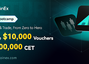 Imagen promocional del evento Bootcamp de Futuros: De principiante a experto, obtén $10.000 en cupones y 100.000 CET de CoinEx con su logo y fondo color verde.
