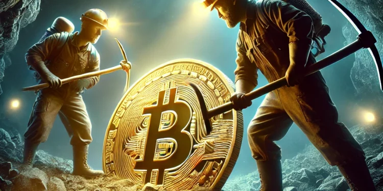 Mineros de bitcoin trabajando en una cueva.