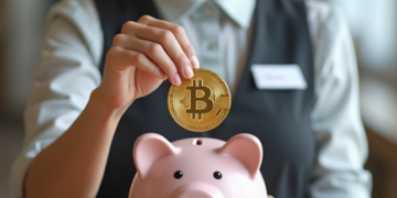 Una mujer ahorra en bitcoin.