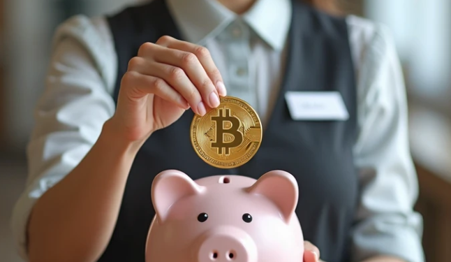 Una mujer ahorra en bitcoin.