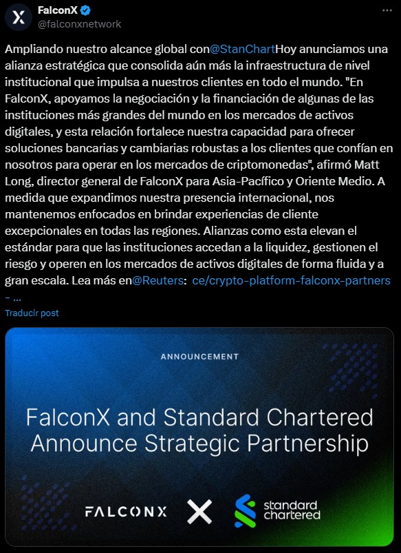 se da a conocer alianza entre standard chartered y falconx
