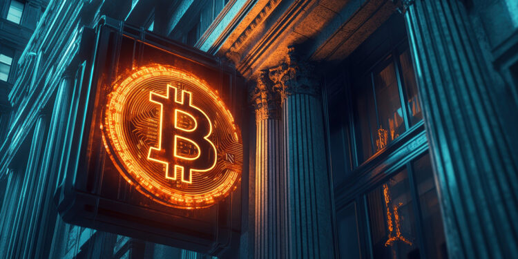 señalizacion de bitcoin en edificio histórico
