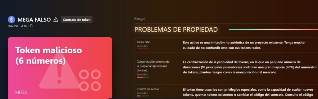 Diagnóstico del token MEGA por parte de Webacy.