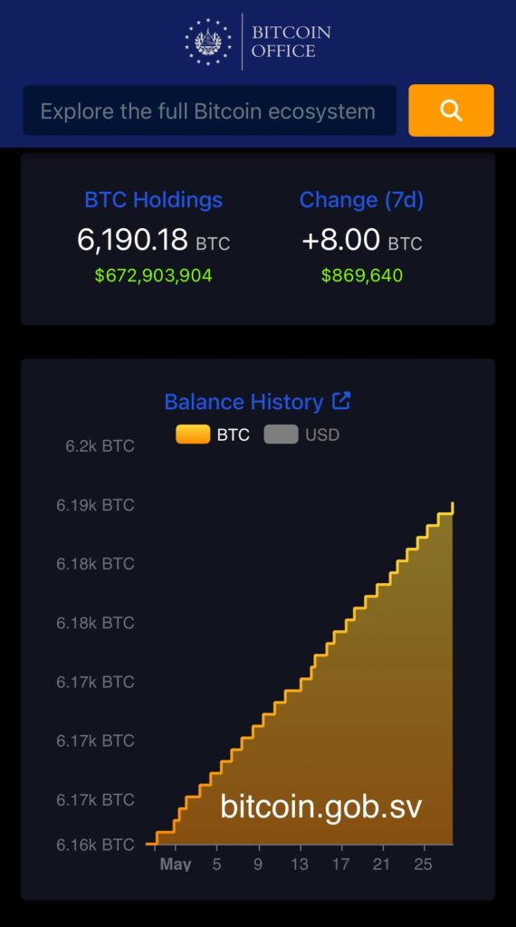 Captura de compras de  bitcoin de El Salvador.