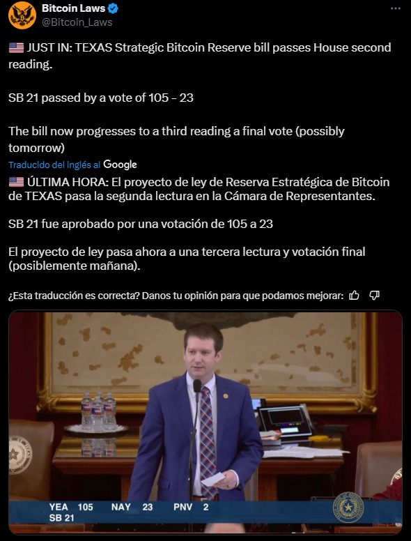 The Texas cryptoactive reserve project is approved in second reading