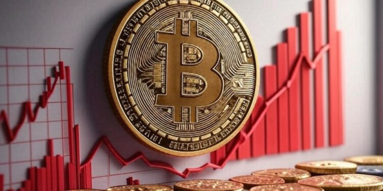 Bitcoin con gráficas rojas.