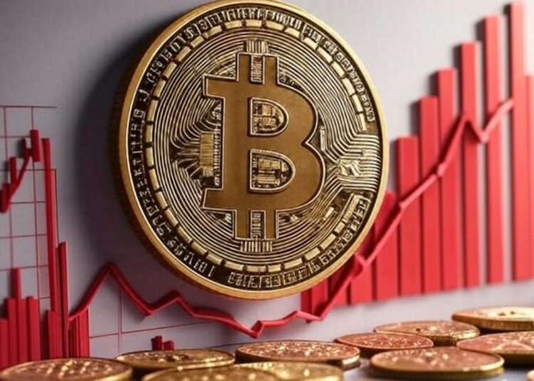 Bitcoin con gráficas rojas.