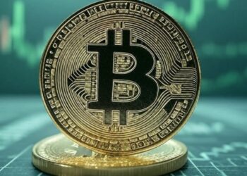 Bitcoin con una gráfica verde en el fondo.