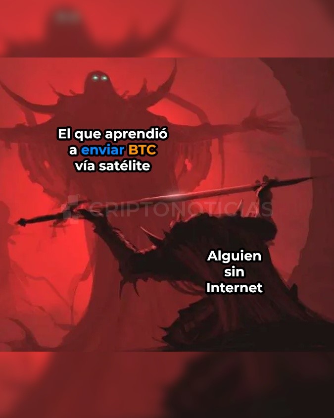 Meme de que es superior el que aprendió a utilizar bitcoin vía satélite a alguien que no tiene internet.