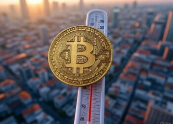 Imagen de moneda de bitcoin, un termómetro, y el mundo.