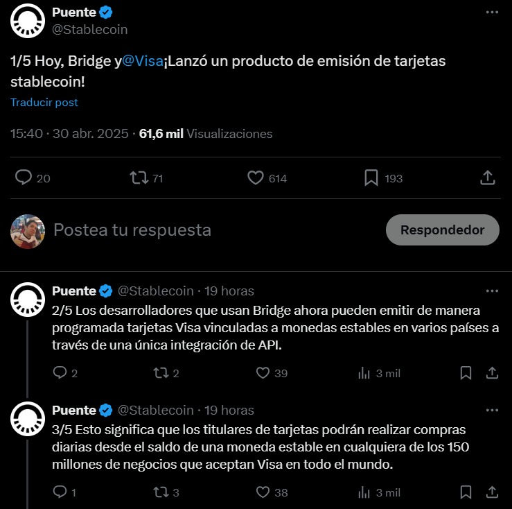 bridge anuncia su acuerdo con visa
