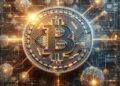Una moneda de bitcoin en un contexto tecnológico.