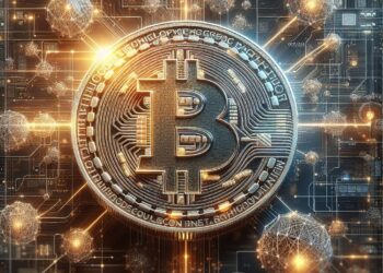 Una moneda de bitcoin en un contexto tecnológico.