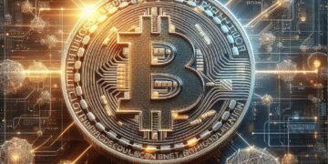 Una moneda de bitcoin en un contexto tecnológico.