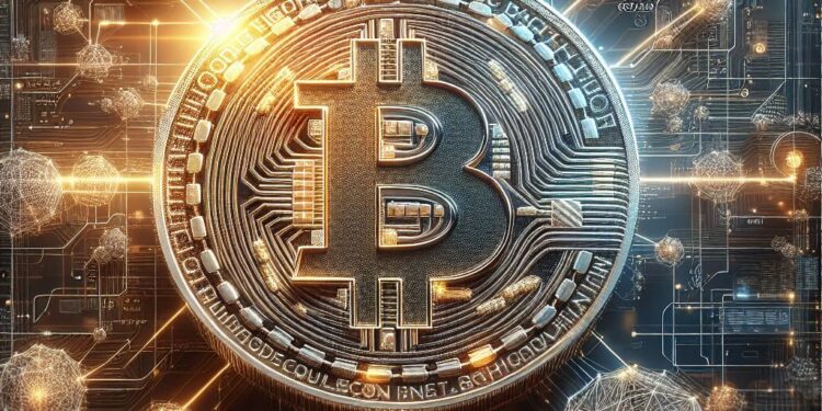 Una moneda de bitcoin en un contexto tecnológico.