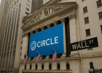 Un benner de Circle en Wall Street, Nueva York.
