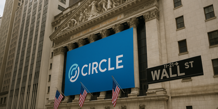 Un benner de Circle en Wall Street, Nueva York.