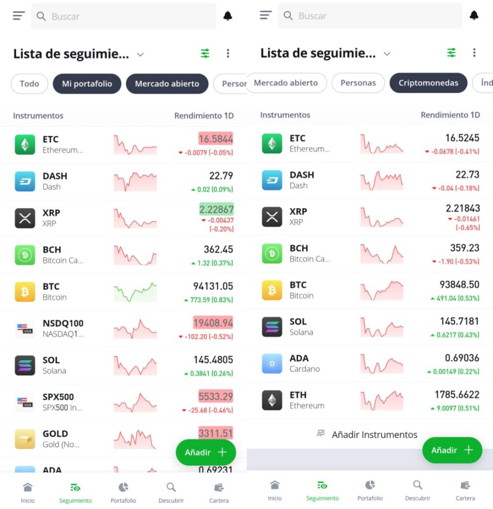 Visualiza en tiempo real los precios de criptomonedas y otros activos en la interfaz del broker eToro