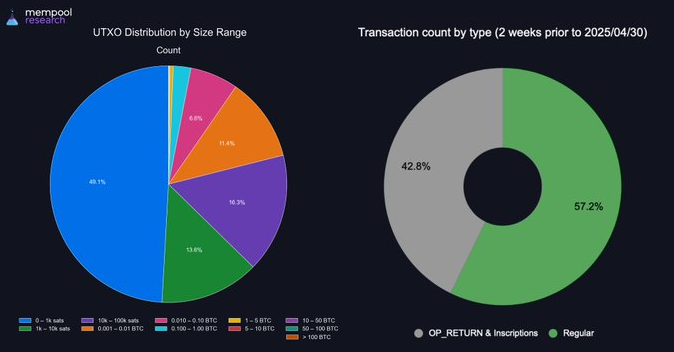 Gráfico del tipo de transacciones en Bitcoin, según mempool.space