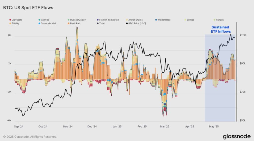 Gráfica de los flujos de capital de los ETF de bitcoin.