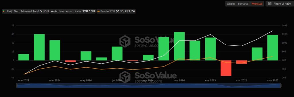 Gráfica de entrada neta mensual de dinero a los ETF.