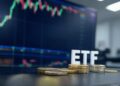 monedas con un gráfico de fondo y las letras ETF.