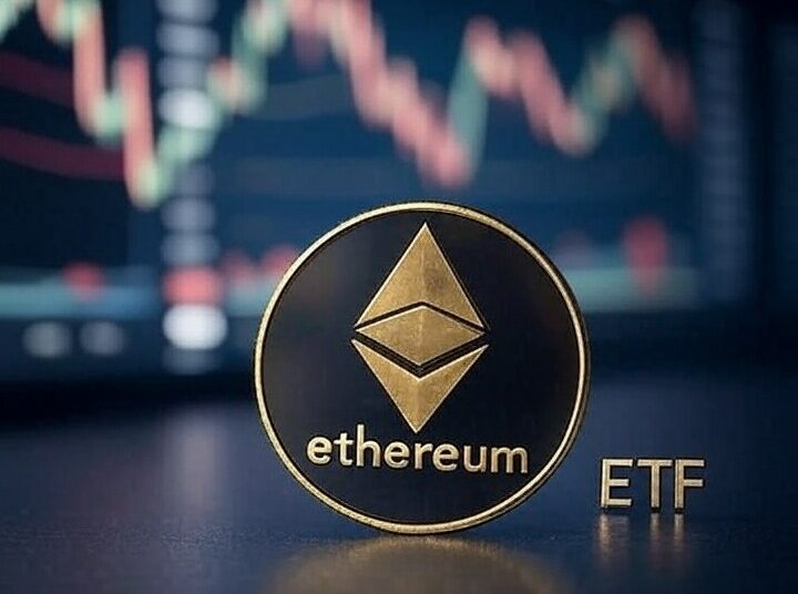 moneda de Ethereum con un gráfico de fondo.