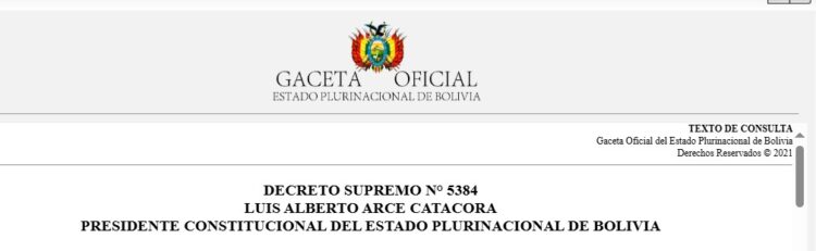 Captura de pantalla encabezado Decreto Supremo 5384.