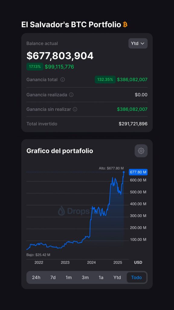 Portafolio de las inversiones de El Salvador en bitcoin.