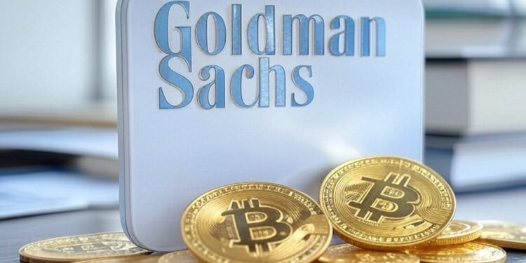 logotipo de goldman sachs con varias monedas de bitcoin