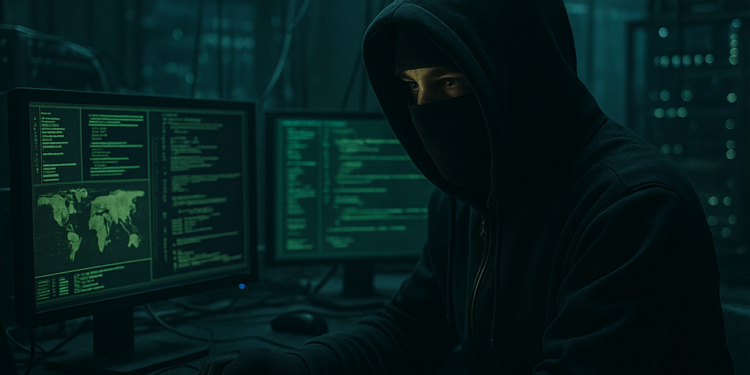 Un hacker operando desde un laboratorio oculto.