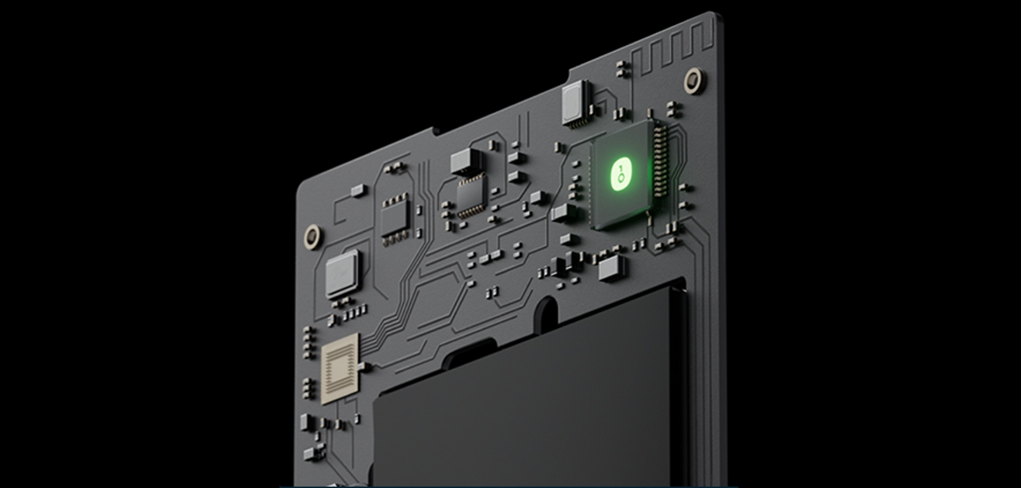 Placa de circuito impreso con componentes de una hardware wallet.
