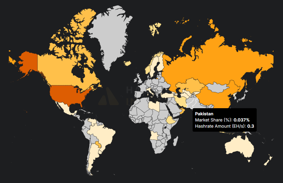 Hashrate aportado por mineros de los países.