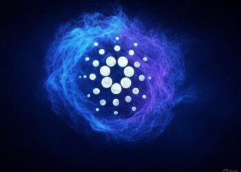 Una criptomoneda de ADA envuelta en una nube violeta.